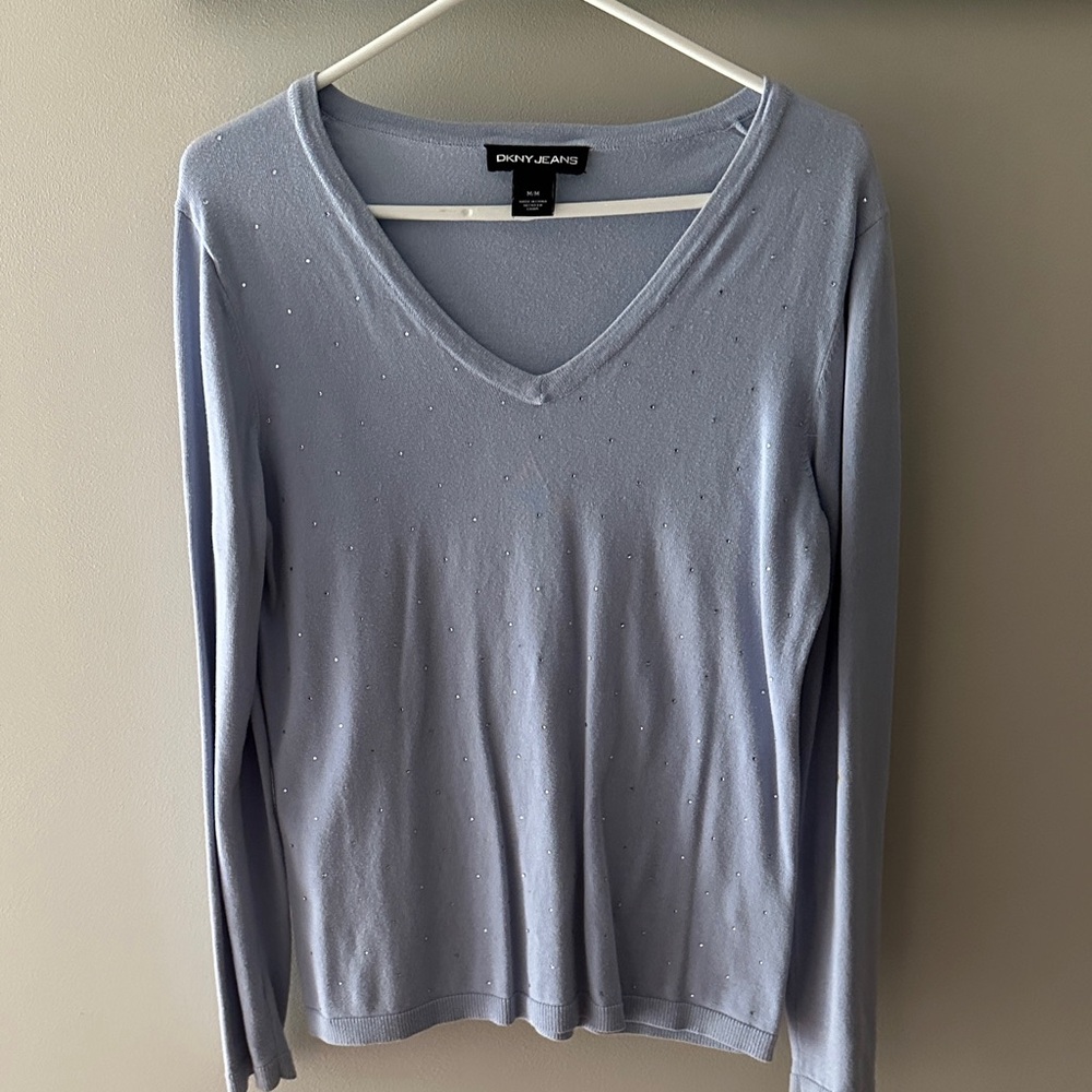 DKNY Soft Blue V-Neck Blouse